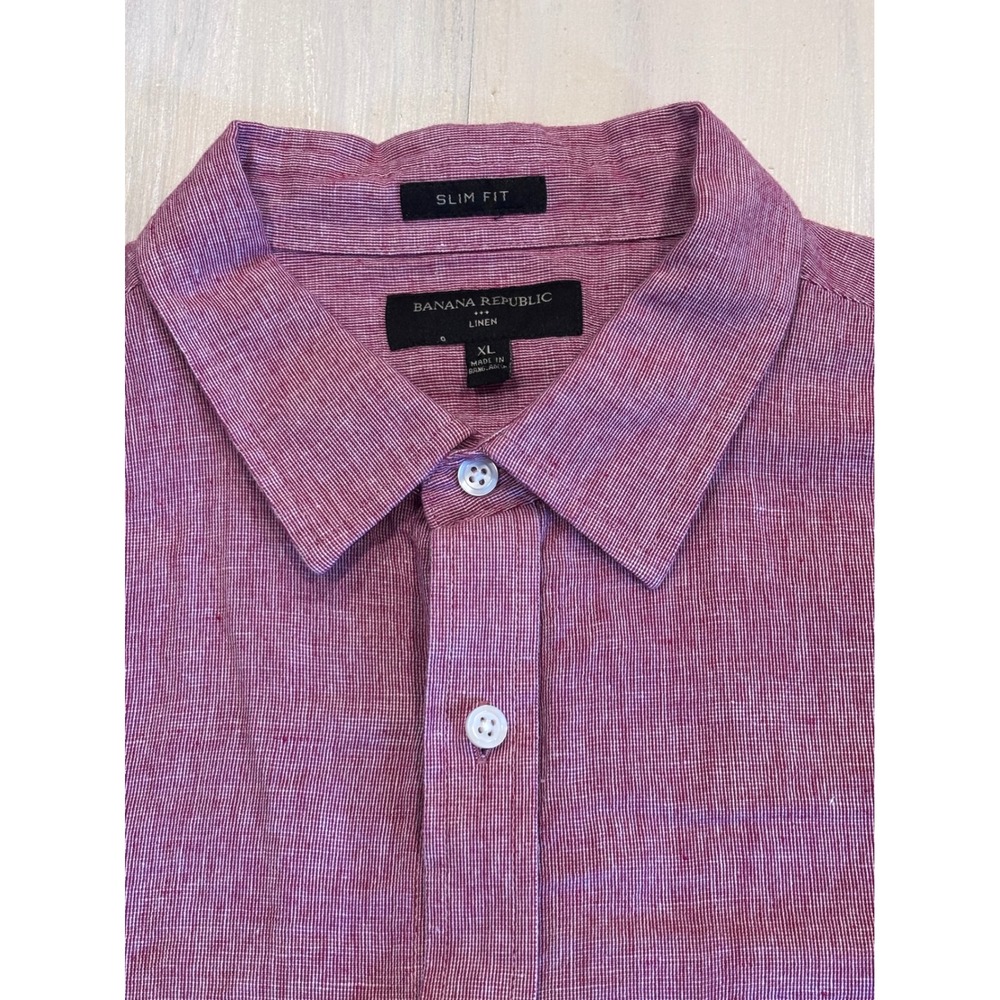 Banana Republic Mens XL Slim Fit Linen Cotton Shirt Red Stripe 530111-01 EUC